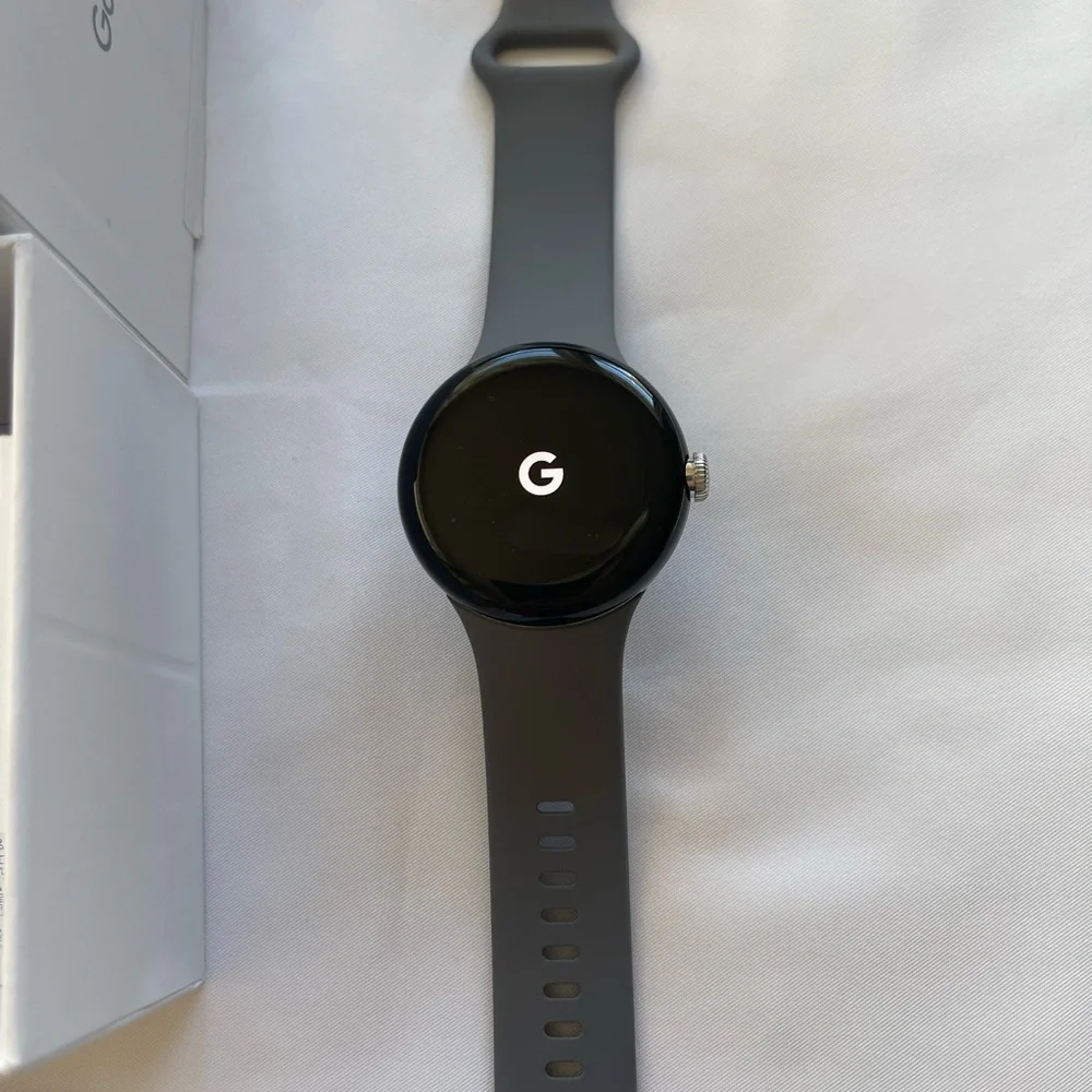 Android Google Pixel Watch Wifi Fitbit with Large and Small Charcoal Bands EUC
